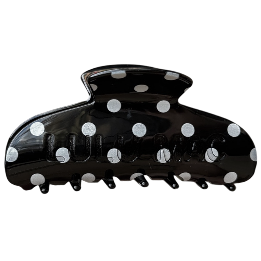LULU MAC HAIR CLIP- BLACK & WHITE POLKA DOT