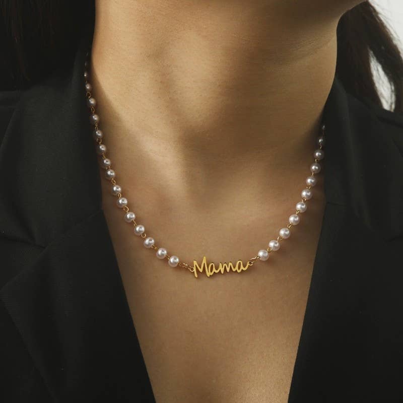 Mama Pearl Script Necklace