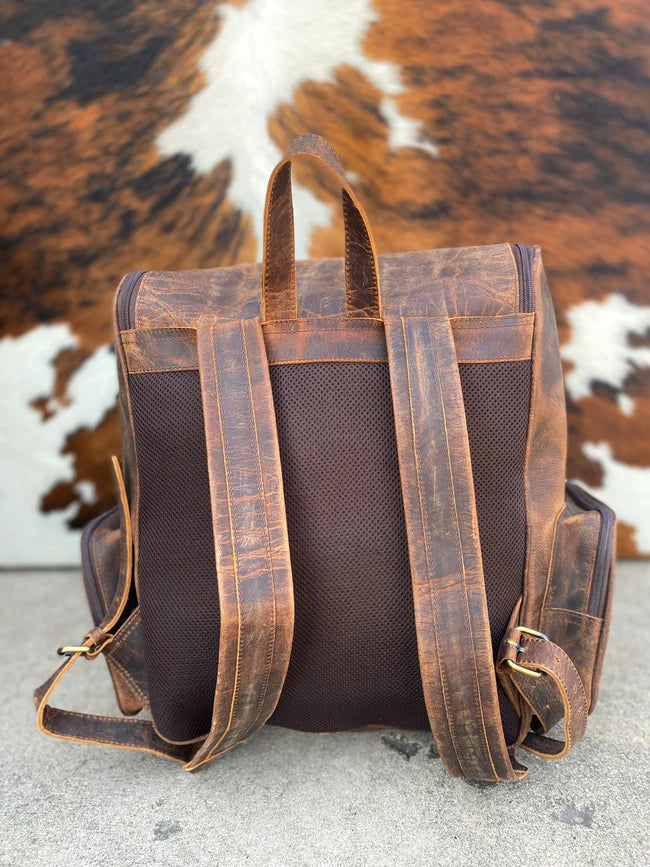 Rustic Concho Leather Backpack