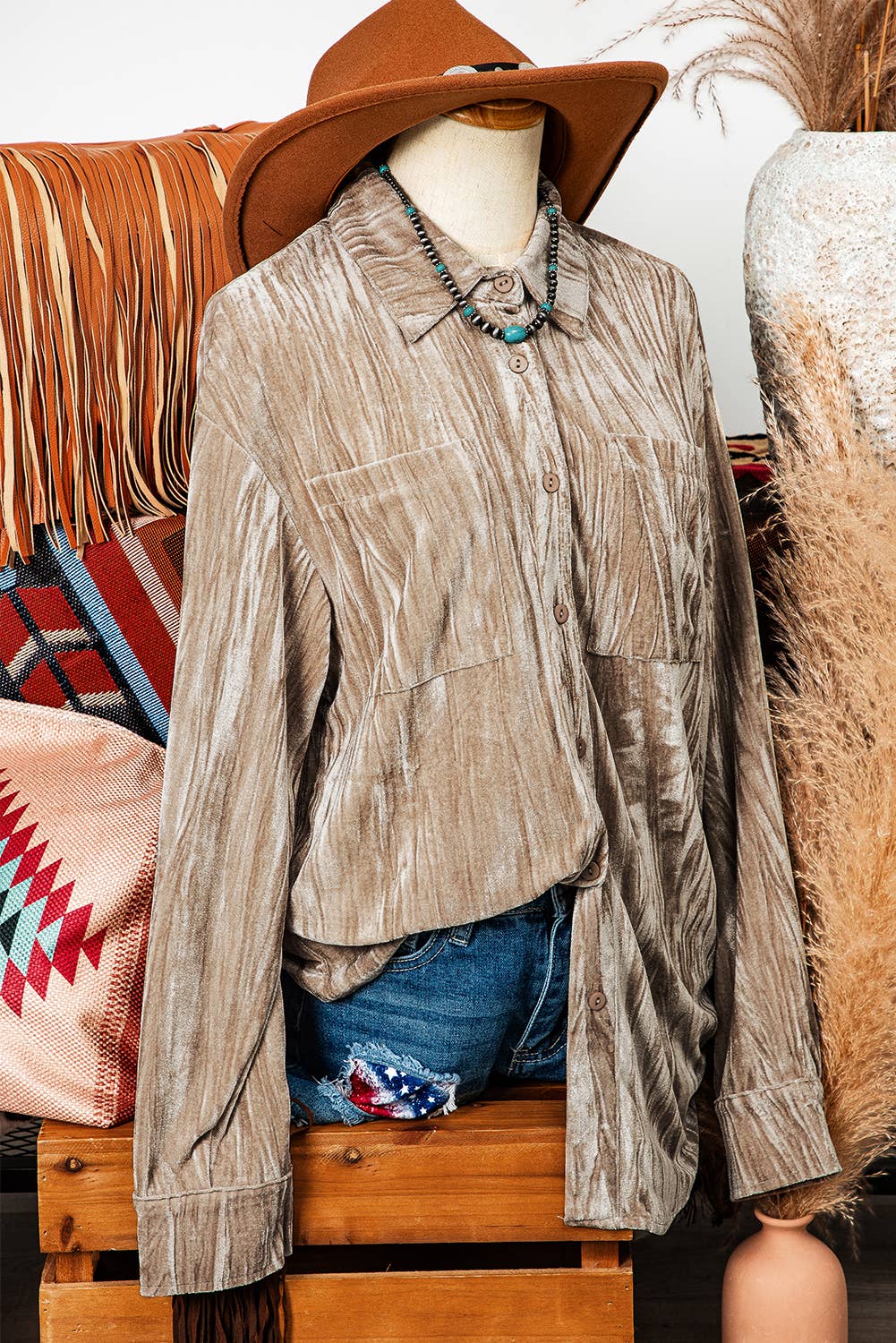 Velvet Button Down Shirt