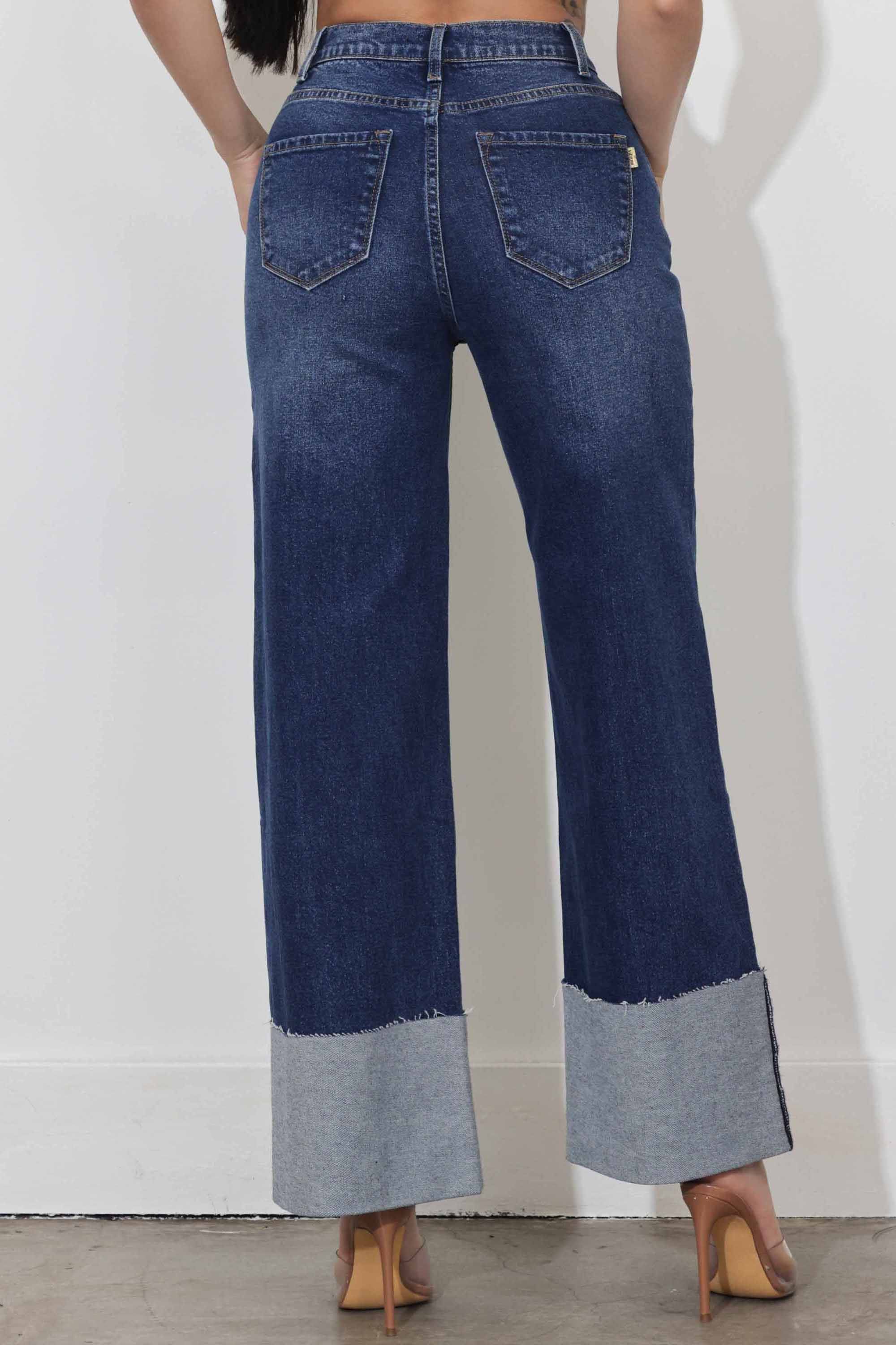 Wide Leg Cuff Jeans