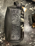 Black Tooled Leather & Cowhide Toiletry Bag