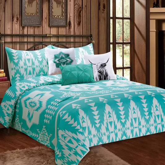 Teal Aztec Tribal Comforter Set- King