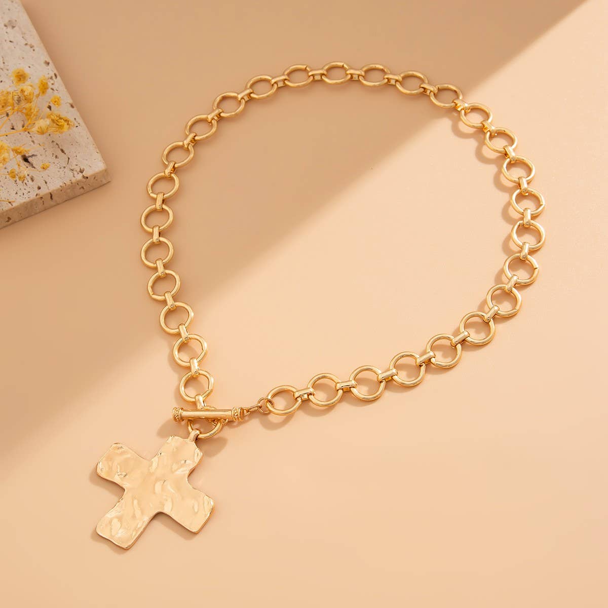 Hammered Cross Toggle Necklace