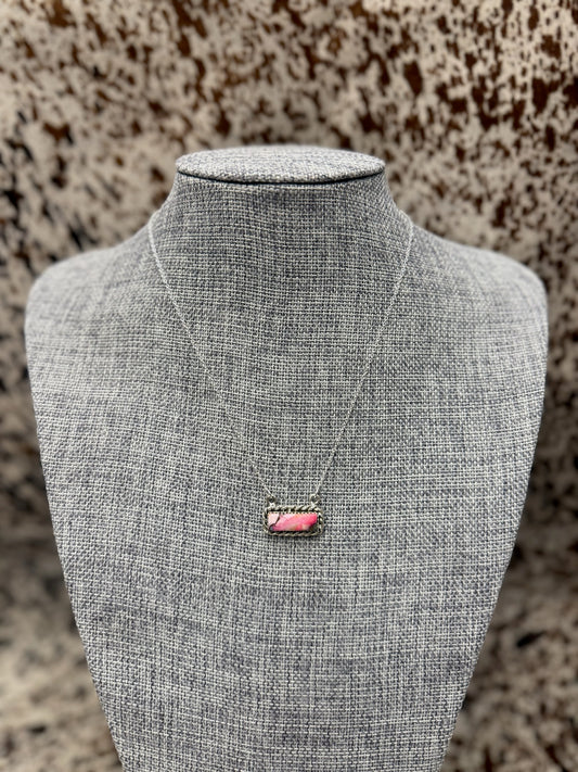 Hada Sterling Silver Pink Dhalia Bar Necklace