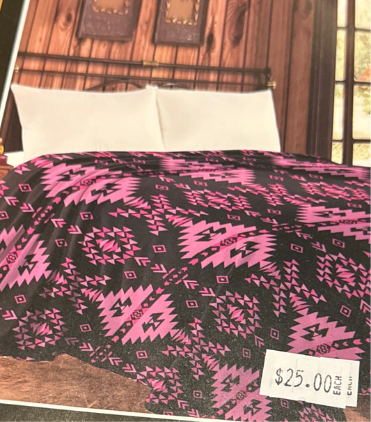 Pink & Black Aztec Blanket - Twin Size