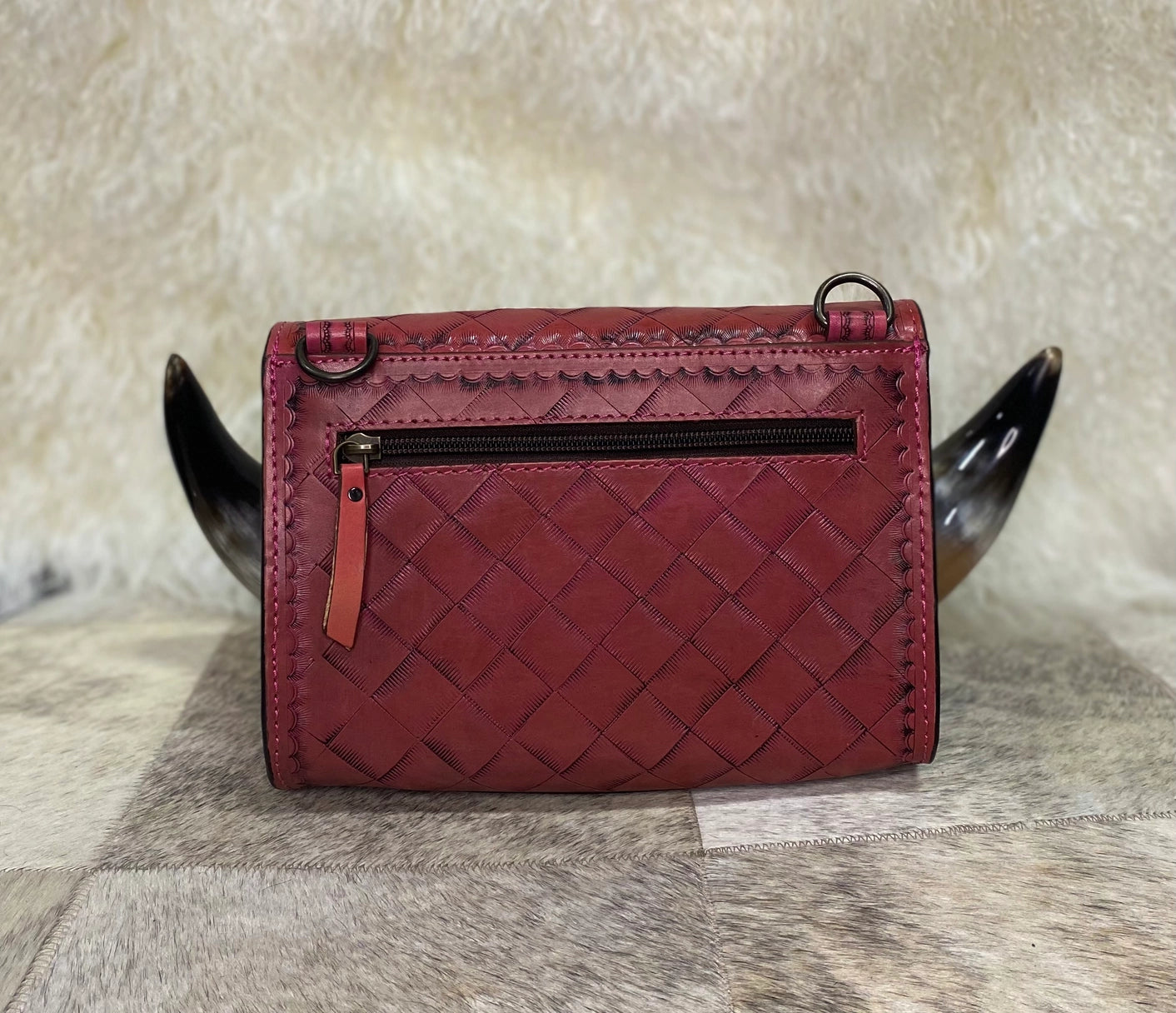 Salmon Tooled Leather Crossbody