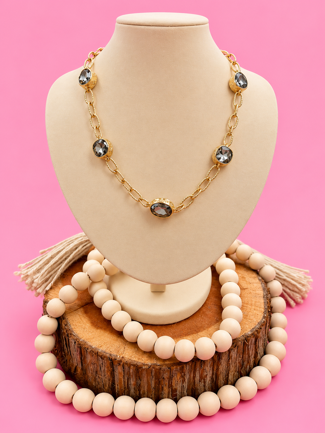 Short Gray Crystal Station Necklace