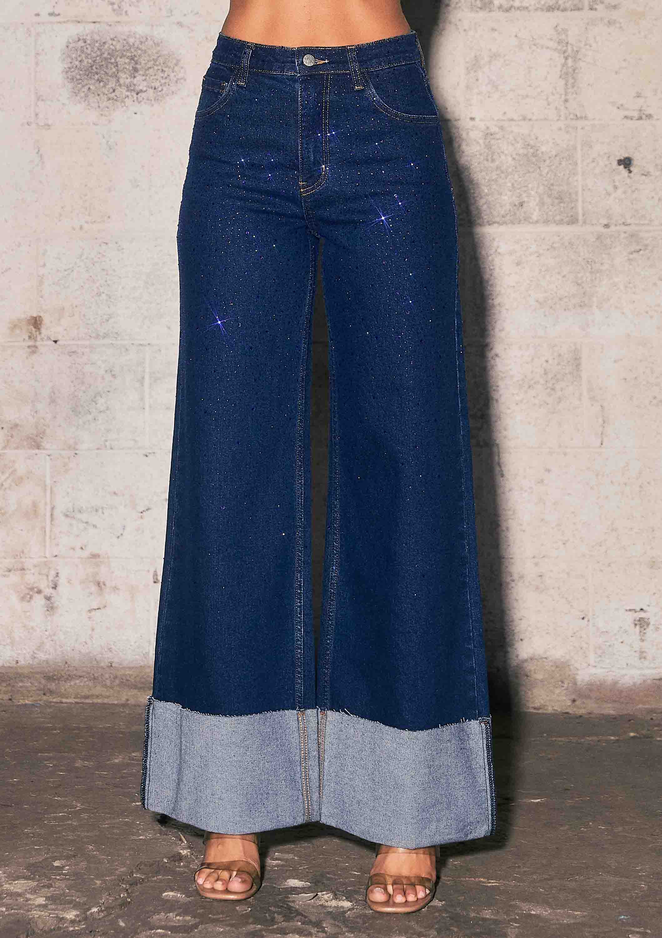 The Vegas- High Rise Wide Leg Cuff Jeans