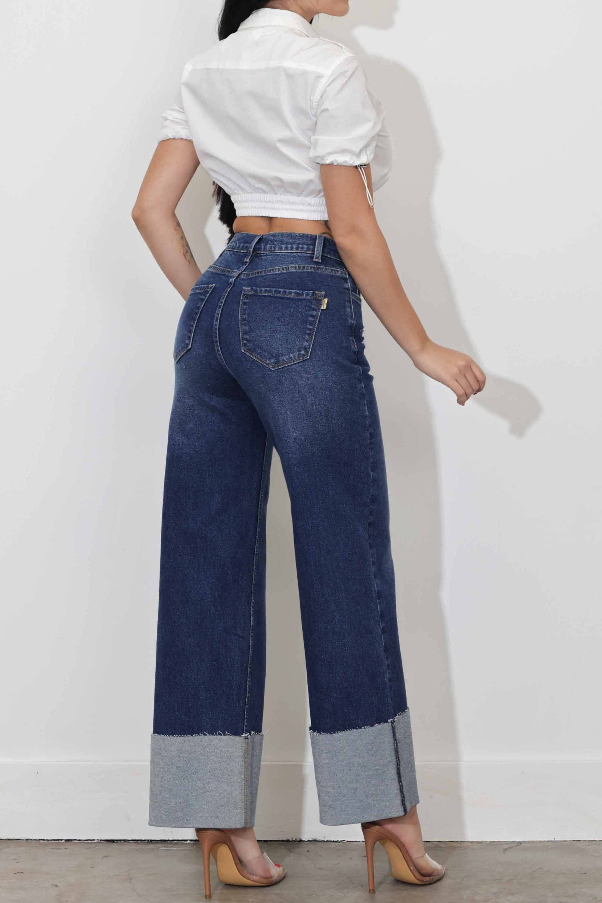 Wide Leg Cuff Jeans