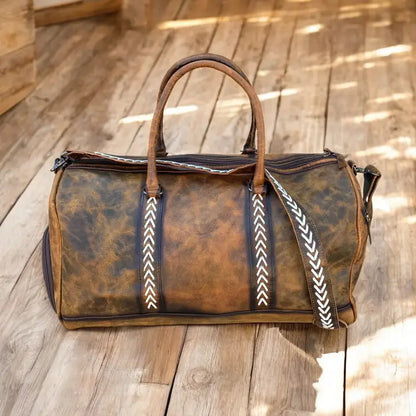 Vintage White Stitched Leather Duffel