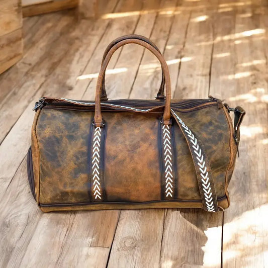 Vintage White Stitched Leather Duffel