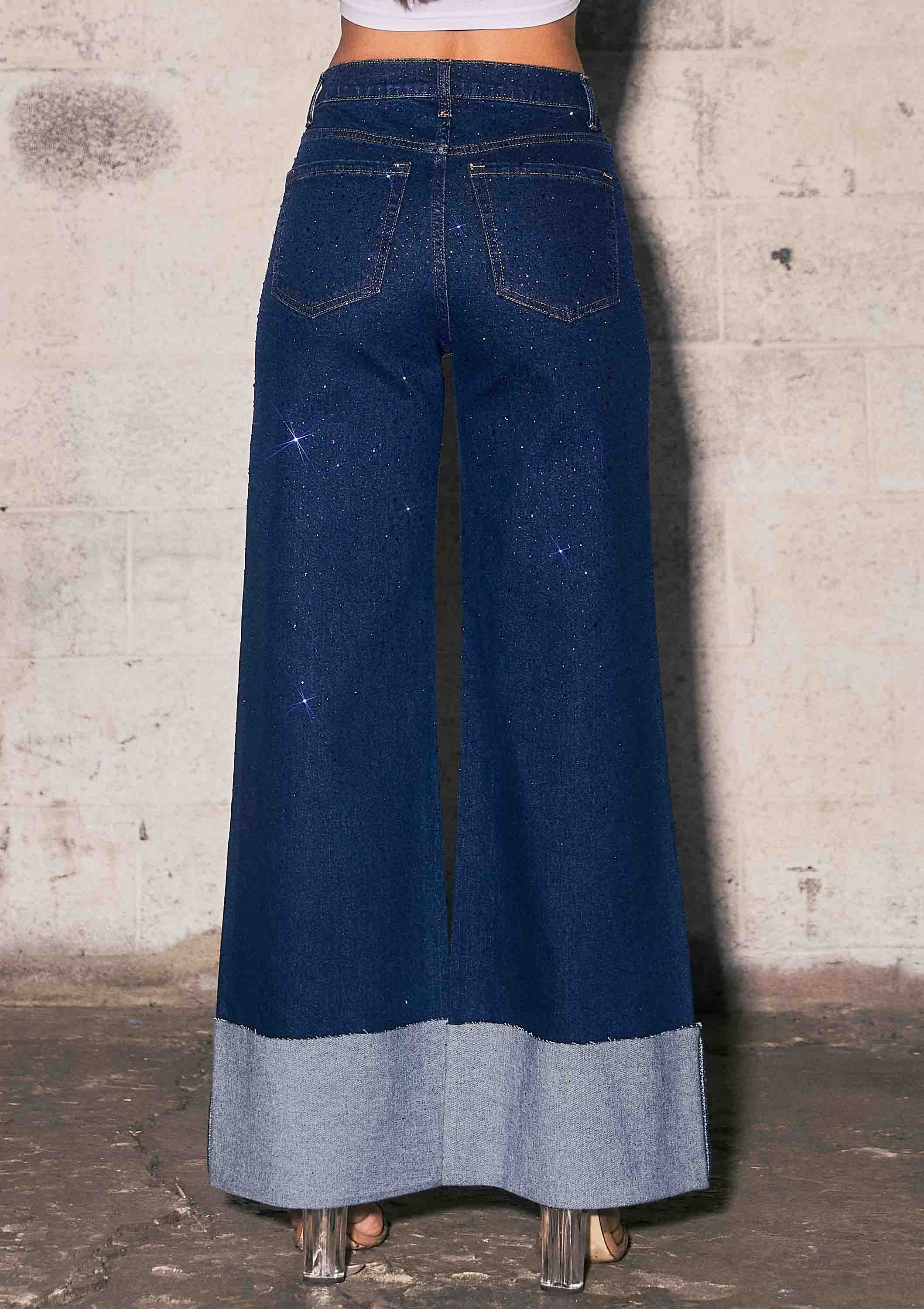 The Vegas- High Rise Wide Leg Cuff Jeans