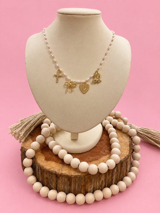 Dainty Pearl Gold Charm Necklace