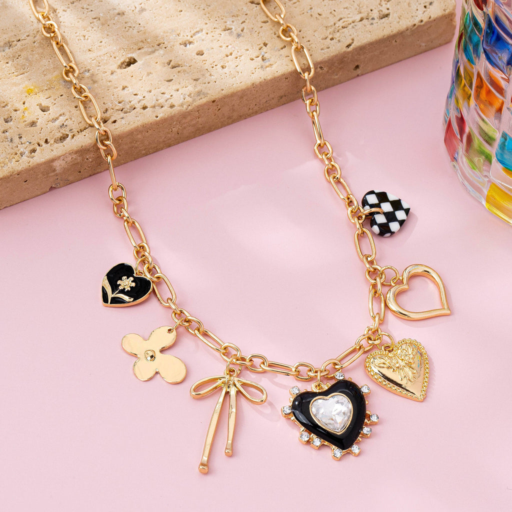 Golden Whimsy Checkered Charm Necklace
