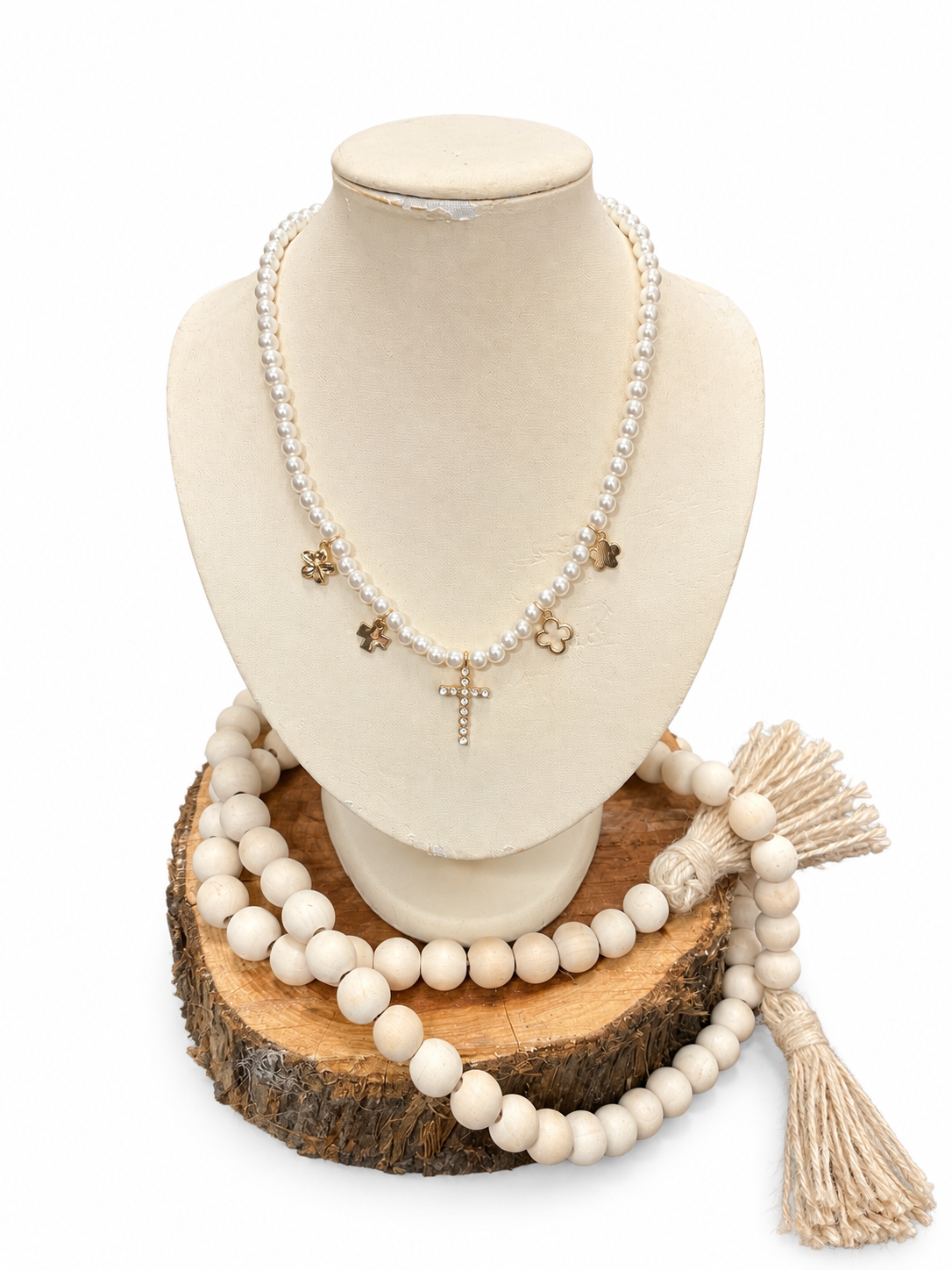 Pearl Cross Charm Necklace