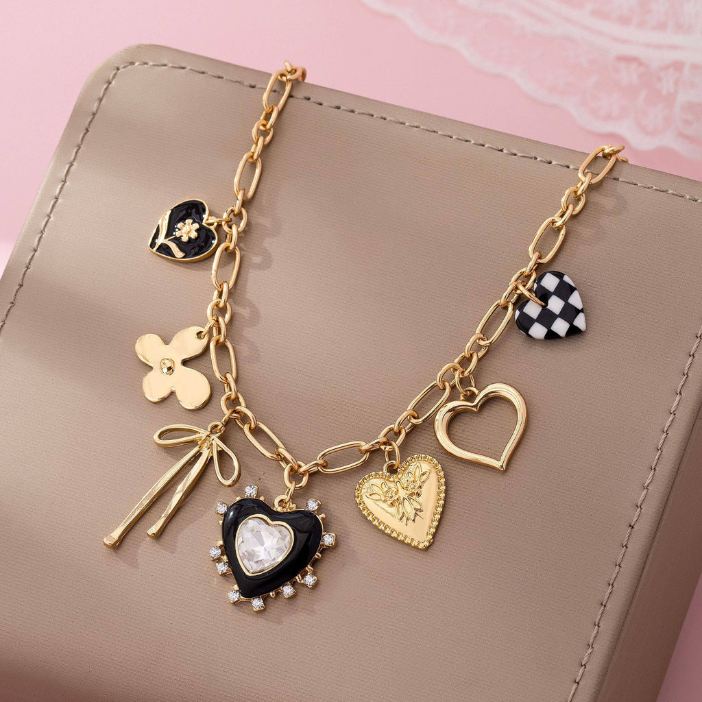 Golden Whimsy Checkered Charm Necklace