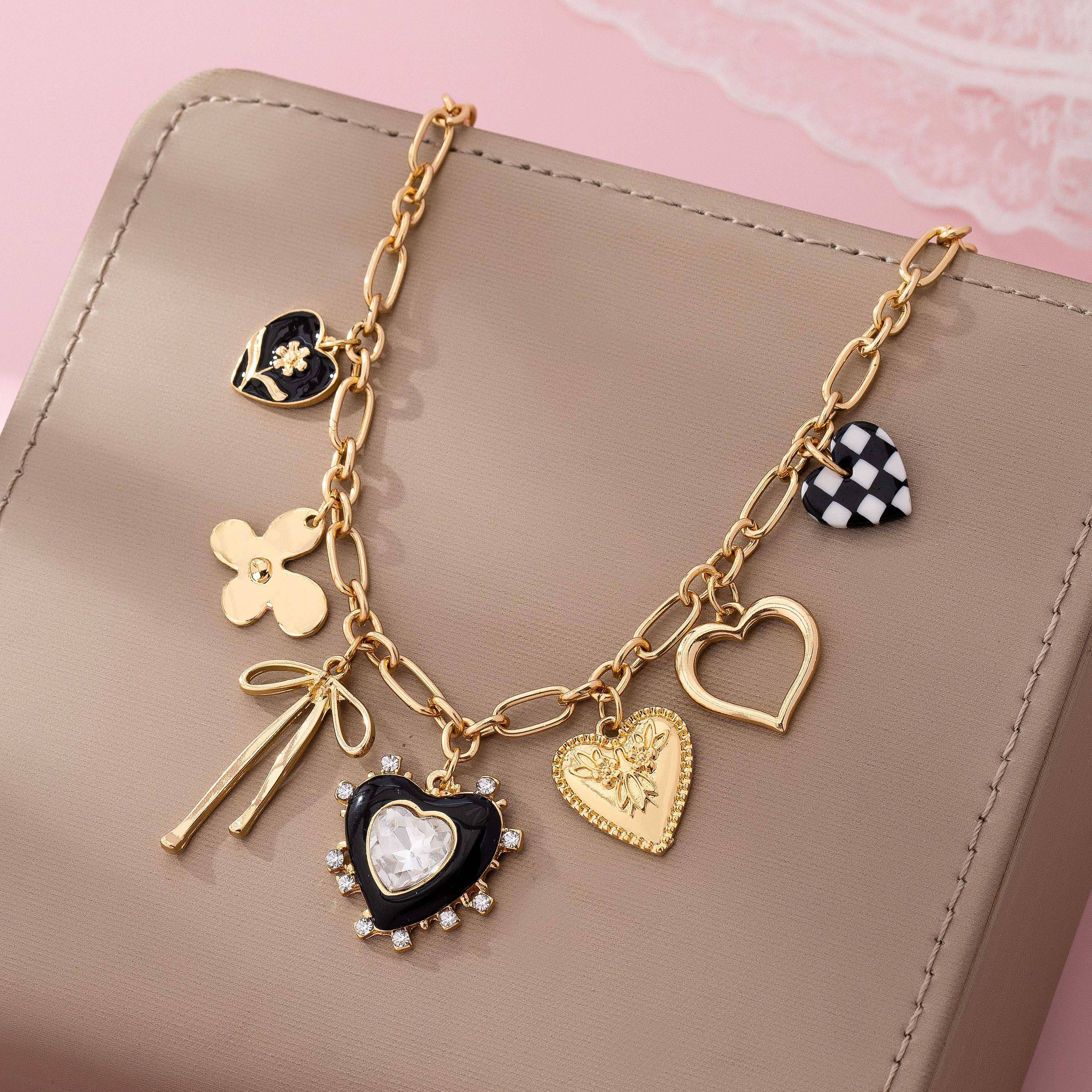 Golden Whimsy Checkered Charm Necklace