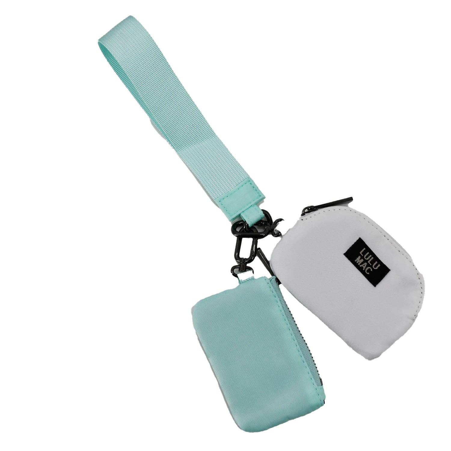 LULU MAC MINT & WHITE WRISTLET POUCH