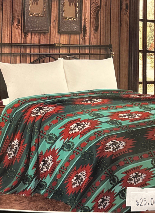 Red & Blue & Cowprint Aztec Blanket - Twin Size