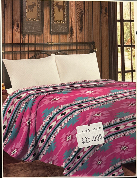 Pink & Blue Aztec Blanket - Twin Size
