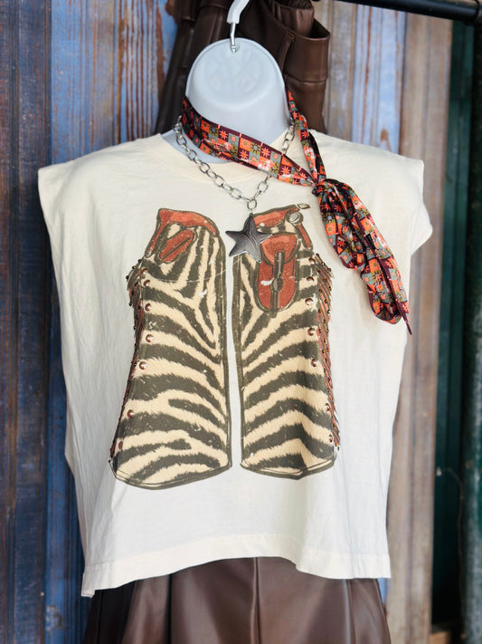 ZEBRA CHAPS TEE- NEUTRAL