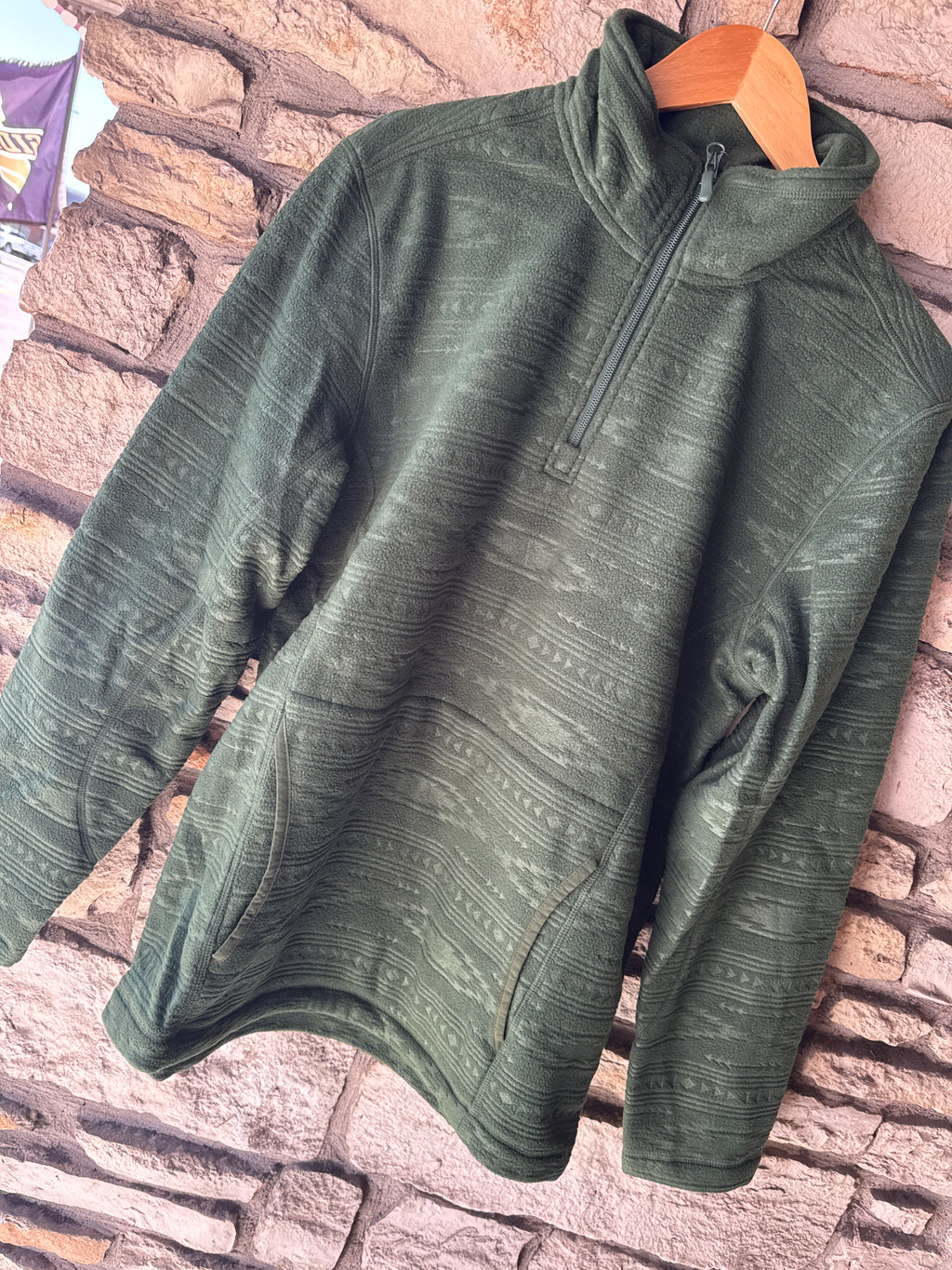 Rock N Roll Denim Green Embossed Fleece Pullover