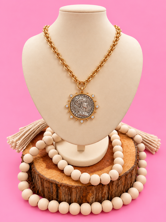 Crystal Halo Queen Coin Necklace