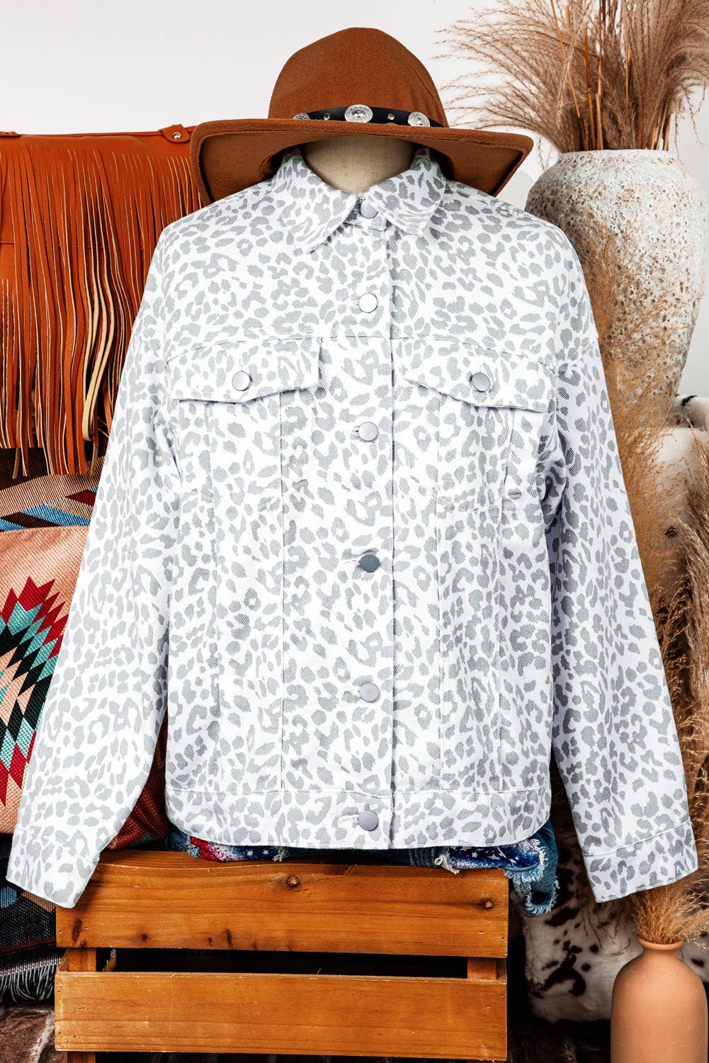 Leopard Flap Pocket Denim Jacket