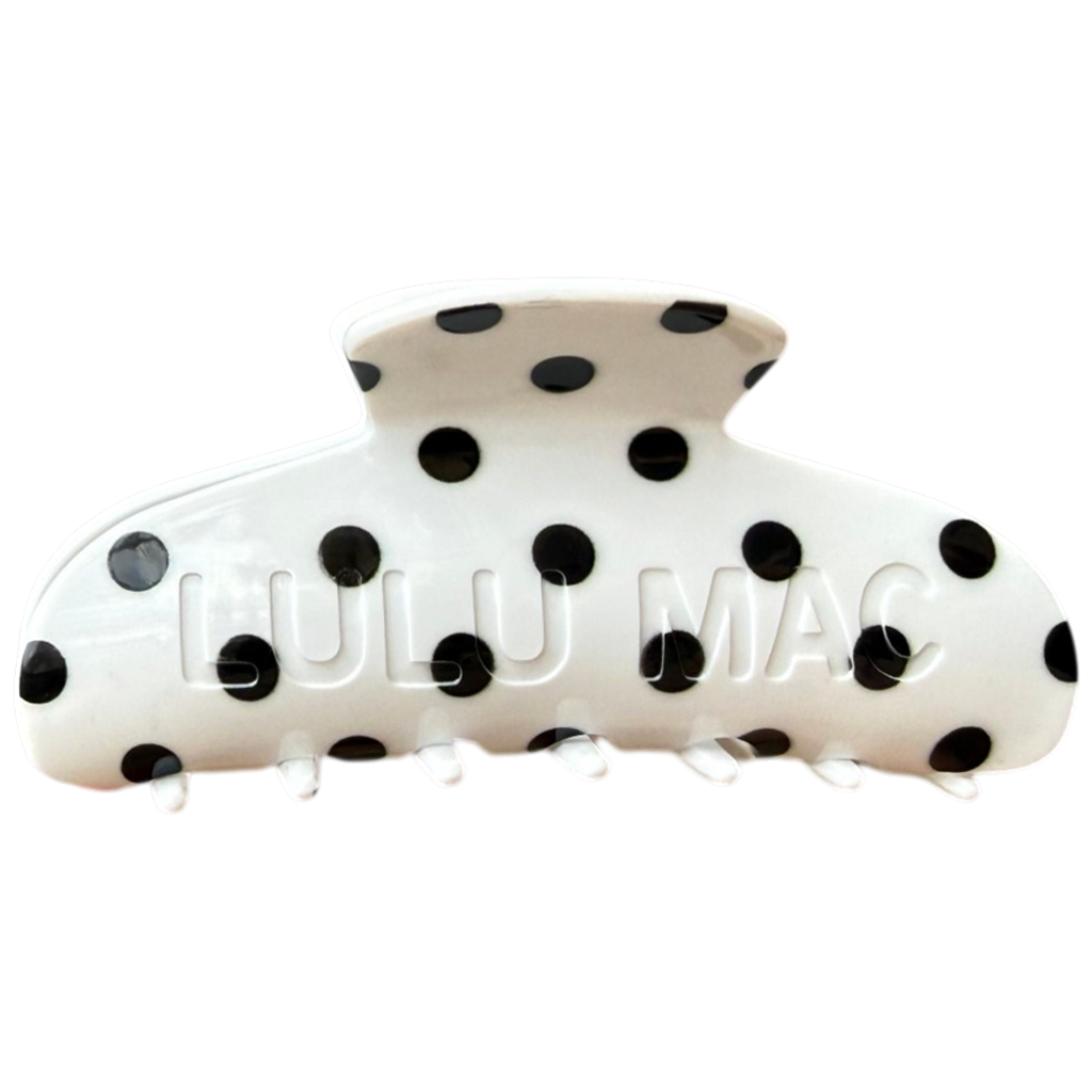 LULU MAC HAIR CLIP- WHITE & BLACK POLKA DOT