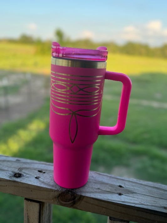 Hot Pink Boot Stitched 40oz Tumbler