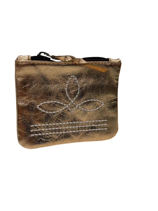 Metallic Gold Leather Boot Stitch Coin Pouch