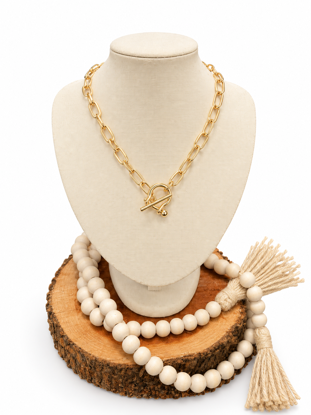 Gold Bit Toggle Paperclip Necklace