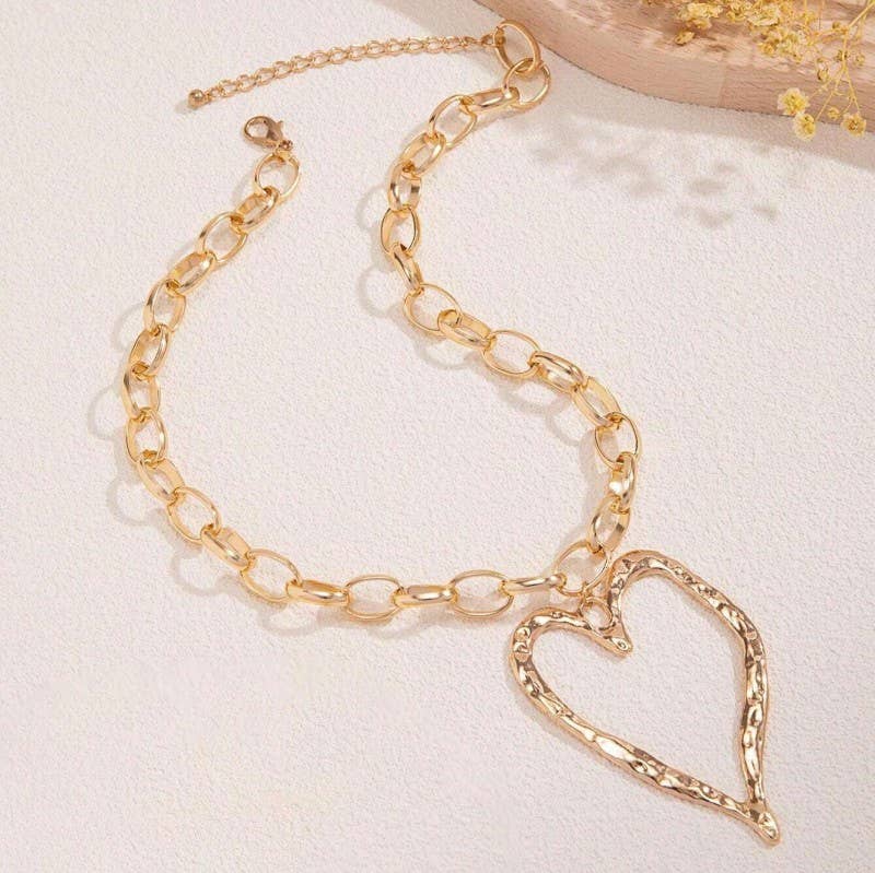 Gold Heart Hollow Necklace