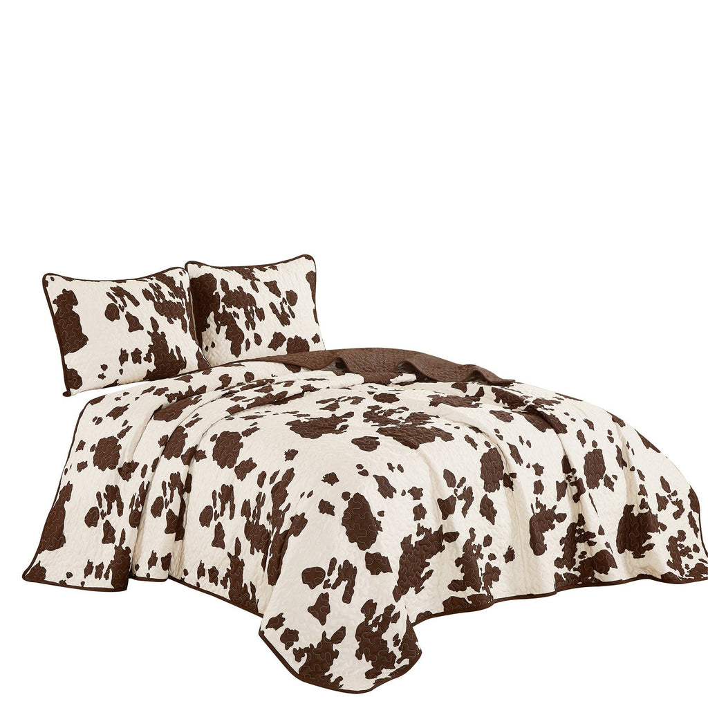 Rustic Cowhide Brown Bedspread Quilt - 3 Piece Set