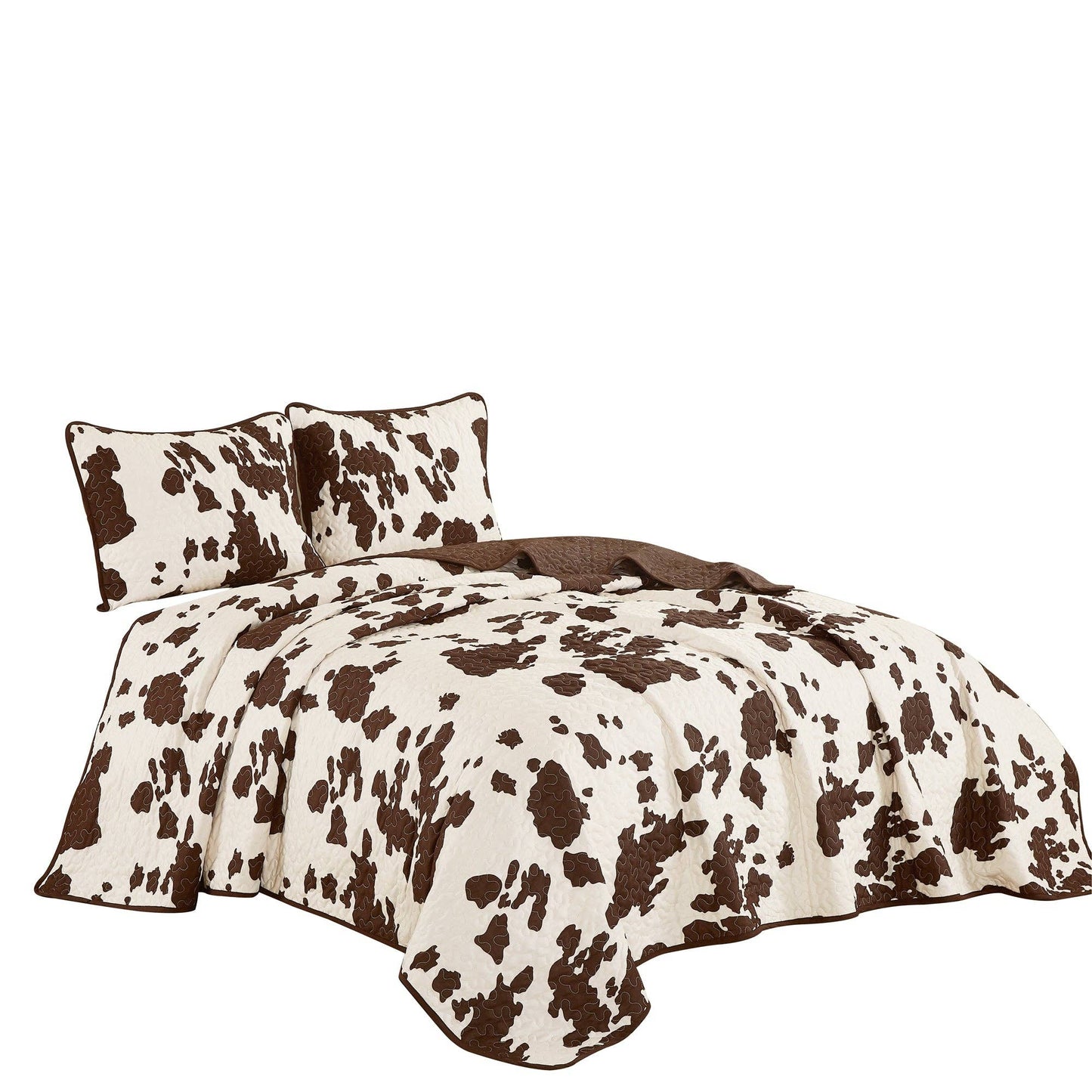 Rustic Cowhide Brown Bedspread Quilt - 3 Piece Set