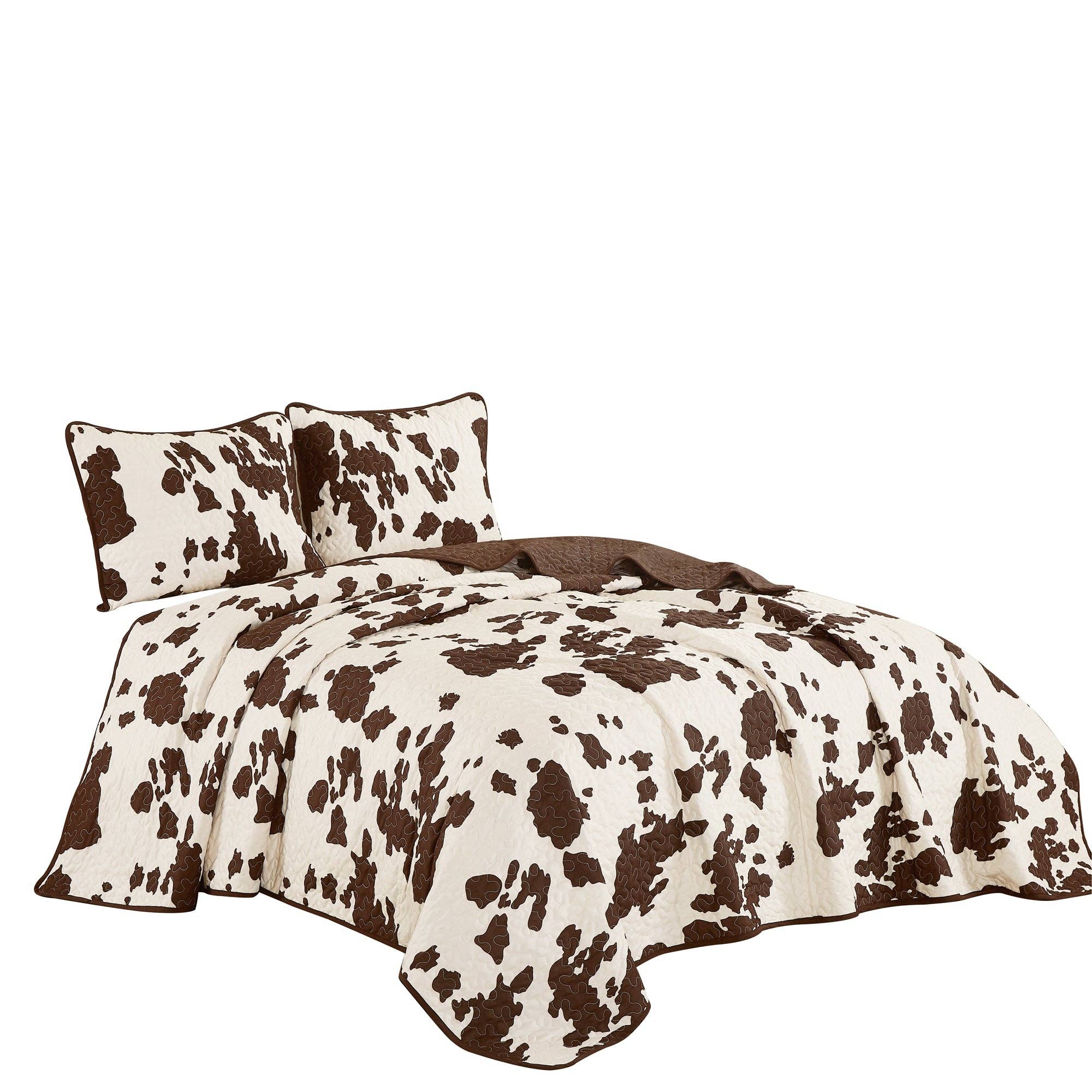 Rustic Cowhide Brown Bedspread Quilt - 3 Piece Set