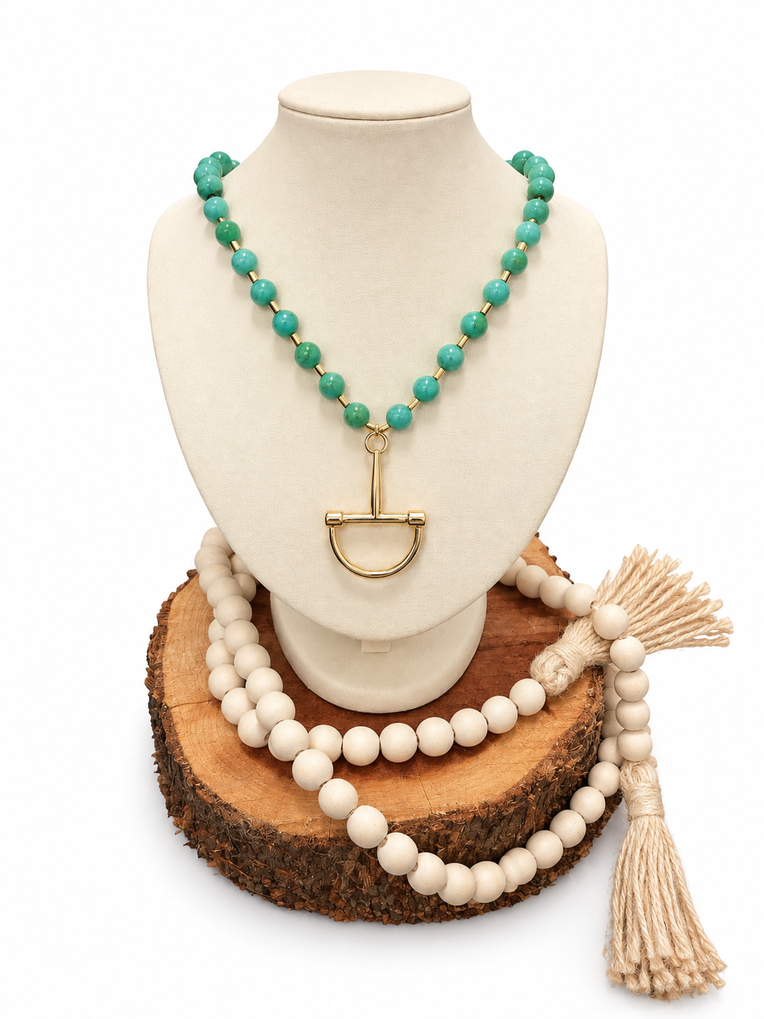 Gold Bit Turq Bead Necklace