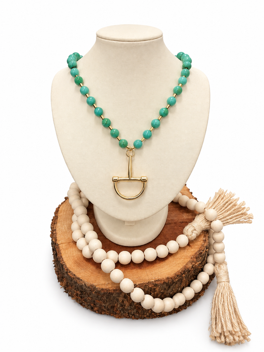 Gold Bit Turq Bead Necklace