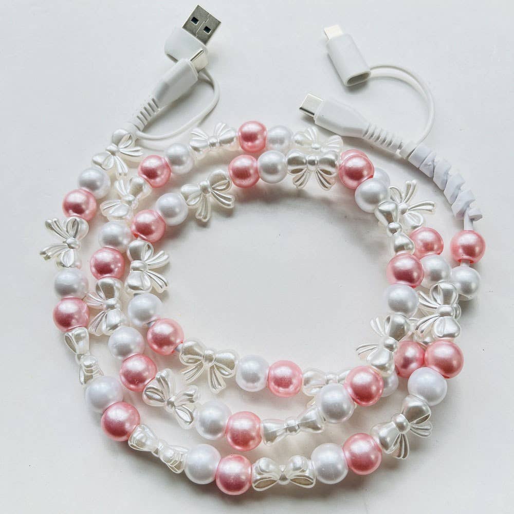 Pink Bow Bead Charging Cable