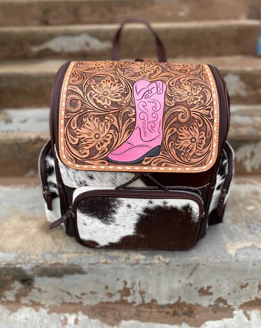 Pink Boot Cowhide Backpack