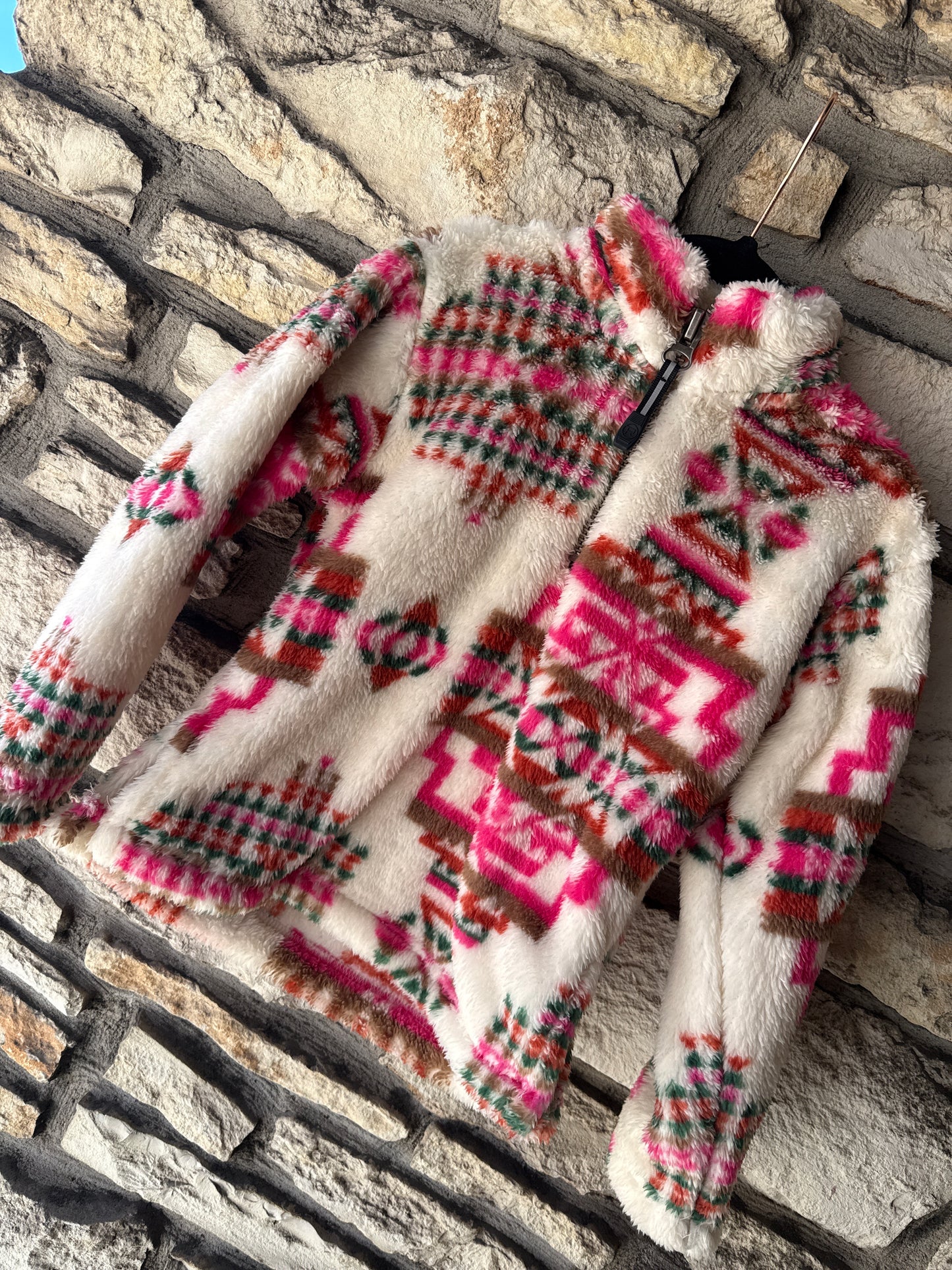 Girls Pink Aztec Polar Fleece Pullover