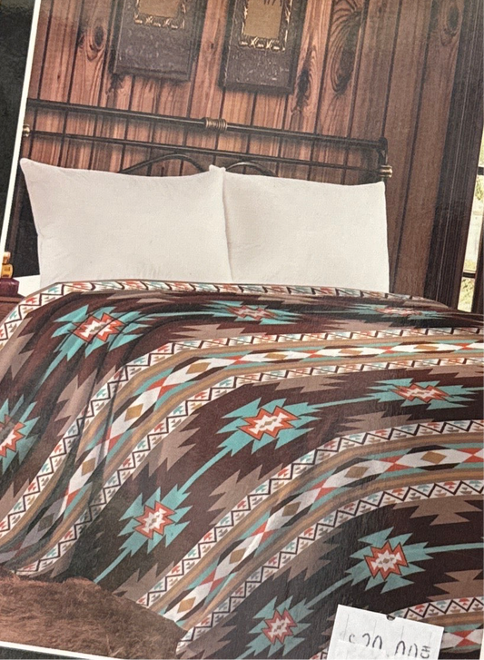 Brown & Blue Aztec Blanket - Twin Size