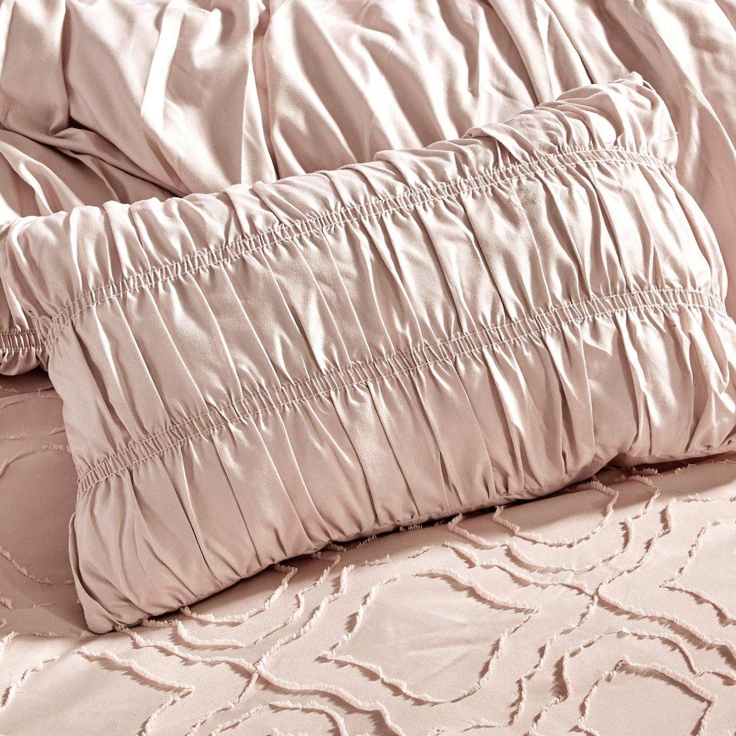 Ultra Soft Ruffle Pink Pleated Comforter - 7 Piece Set