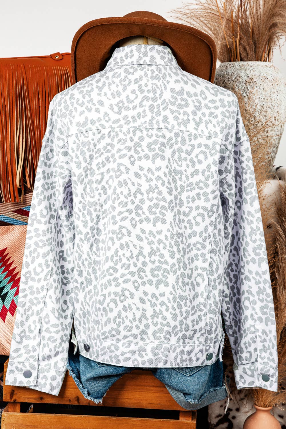 Leopard Flap Pocket Denim Jacket