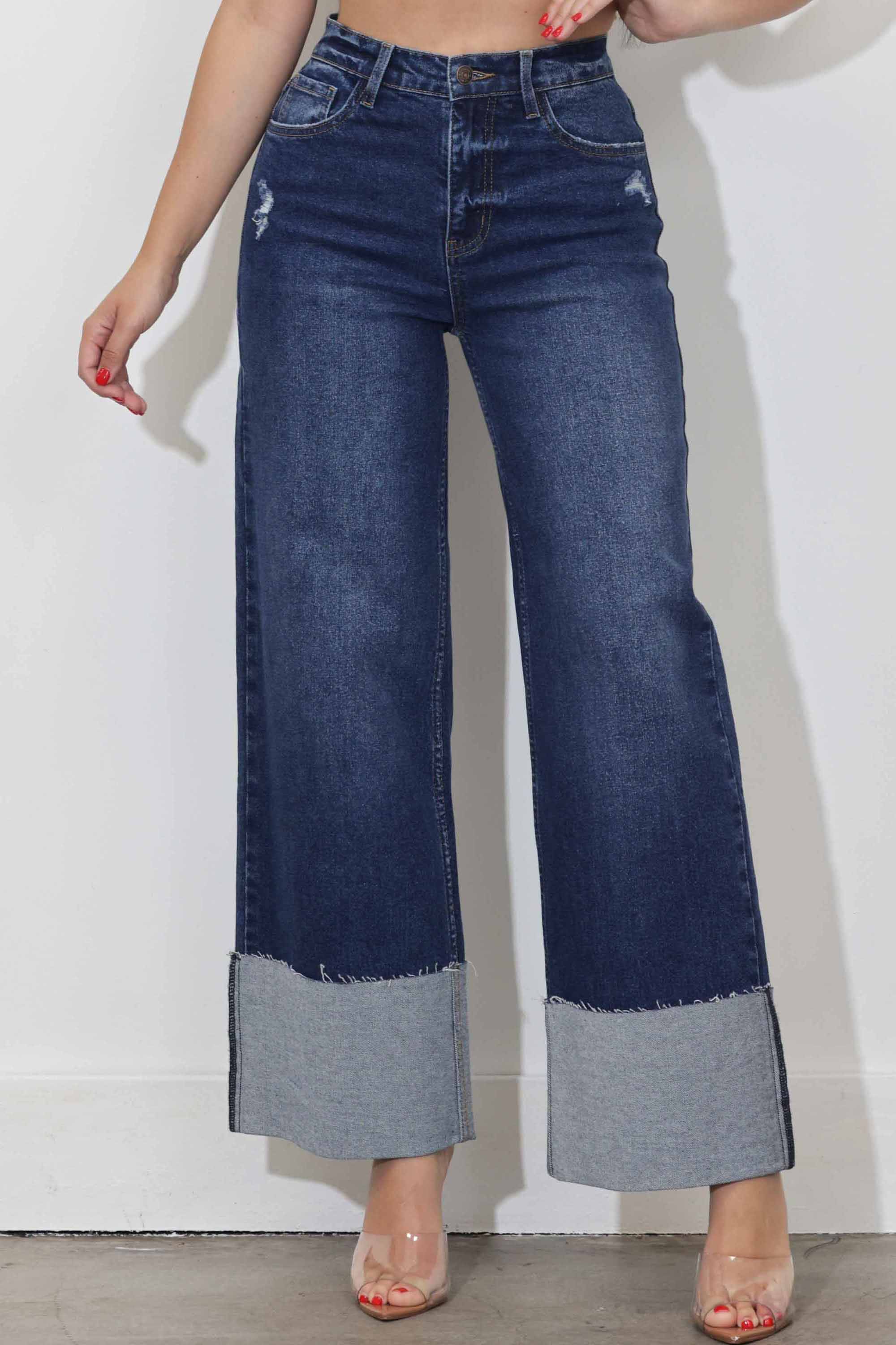 Wide Leg Cuff Jeans