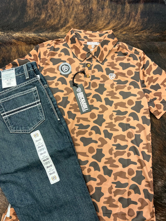 Rock N Roll Camo Printed Polo