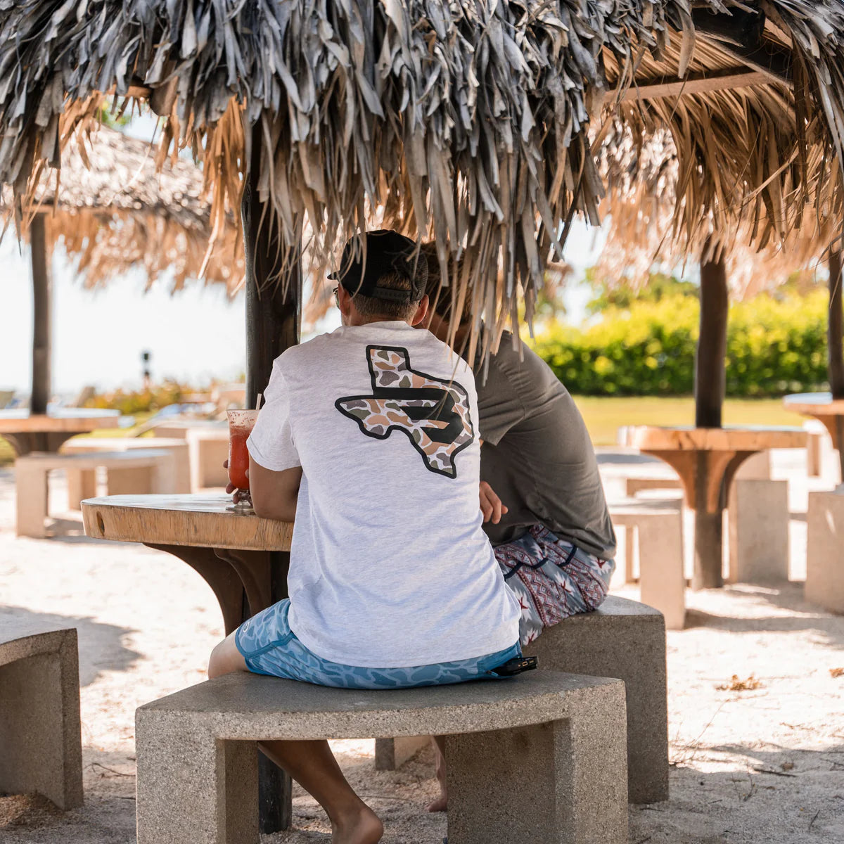 Short Sleeve Tee - Texas Camo Flying B Logo - Heather Ash Grey