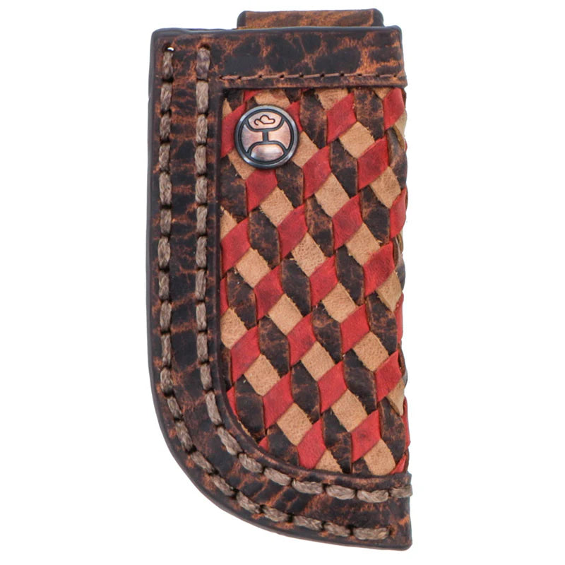 "Cusa" Knife Sheath Brown/Red/ Grey Embossed Leather
