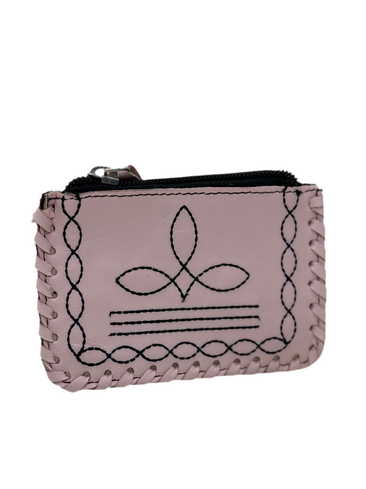 Light Pink Leather Boot Stitch Coin Pouch